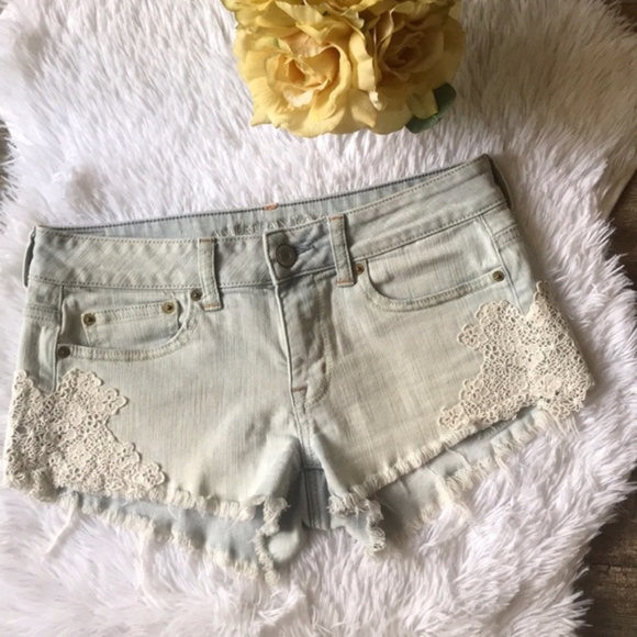 American Eagle Outfitters Pants - American Eagle Distressed Denim Shorts w/ Crochet